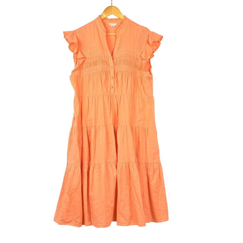 Sundance Sleeveless Tiered Midi Smocked Dress L Orange Cottage Vacation Coastal